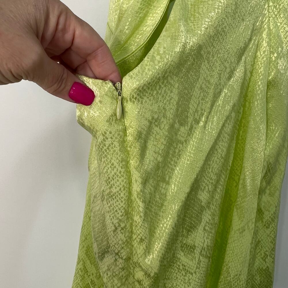 AFRM Radish Dress in Lime Green Snake Jacquard Midi Halter Front Cutout Slip NWT - Picture 7 of 16
